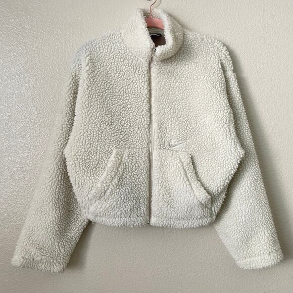 Nike Jacket Womens Small White Logo Sherpa Fleece Stand Collar Stay Warm CU66396 - Picture 4 of 13